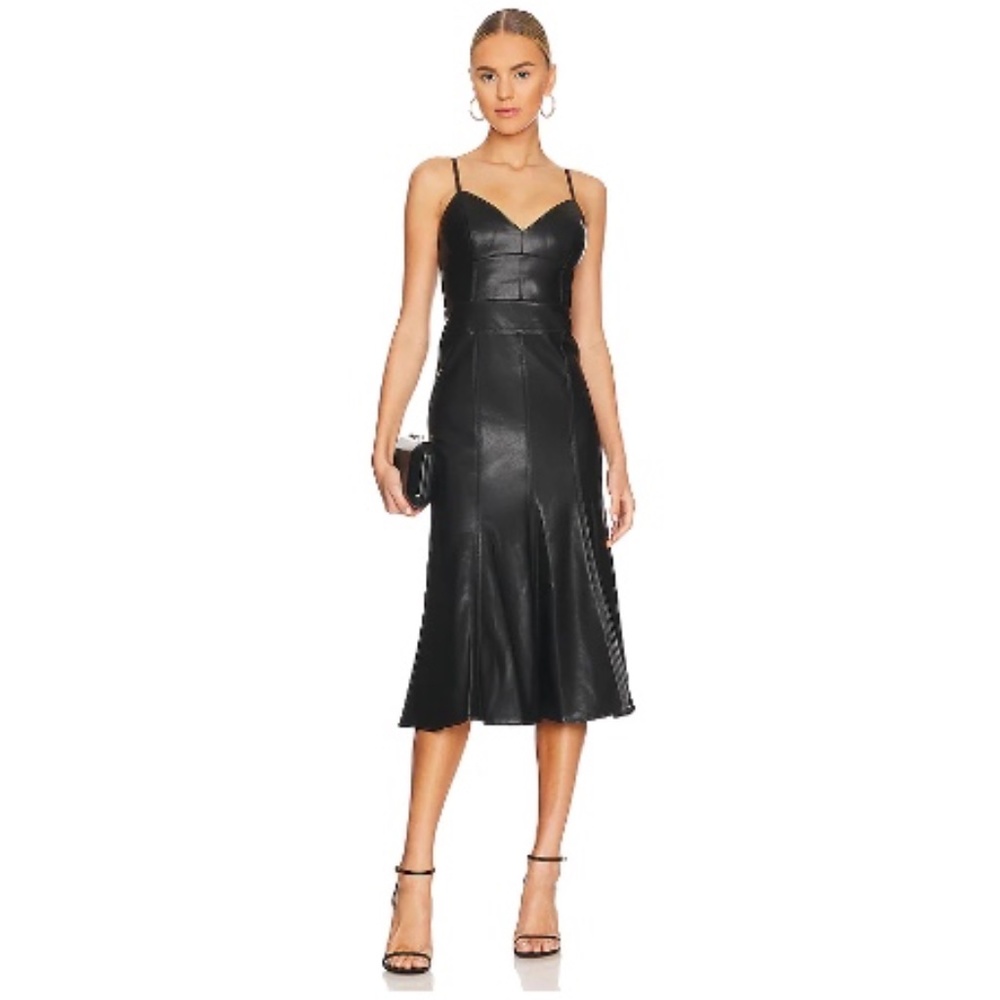 BCBGMAXAZRIA Faux Leather Black Midi Dress
